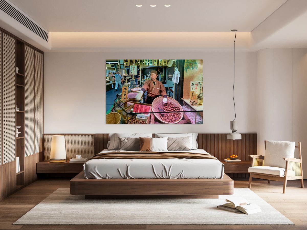 Chestnut seller at Nishiki Market in Kyoto Japan during the day