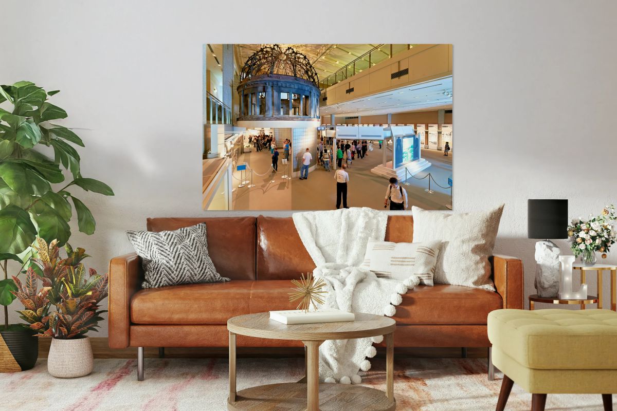 Visitors explore the Peace Memorial Museum in Hiroshima Japan