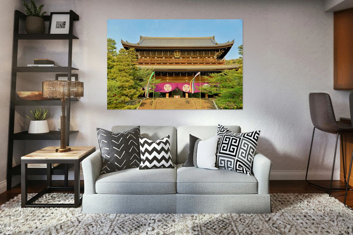 Chionin Temple view in Kyoto Japan with trees and decorations