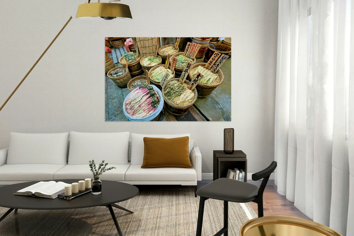 Market display of pickled vegetables in Nishiki Market Kyoto