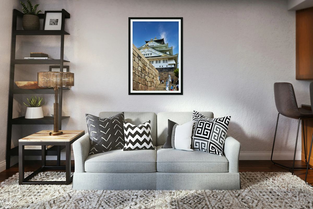 Osaka Castle stands tall in Kansai region of Japan under blue sk