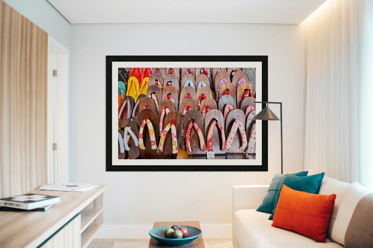 Traditional Japanese slippers in Osaka market display