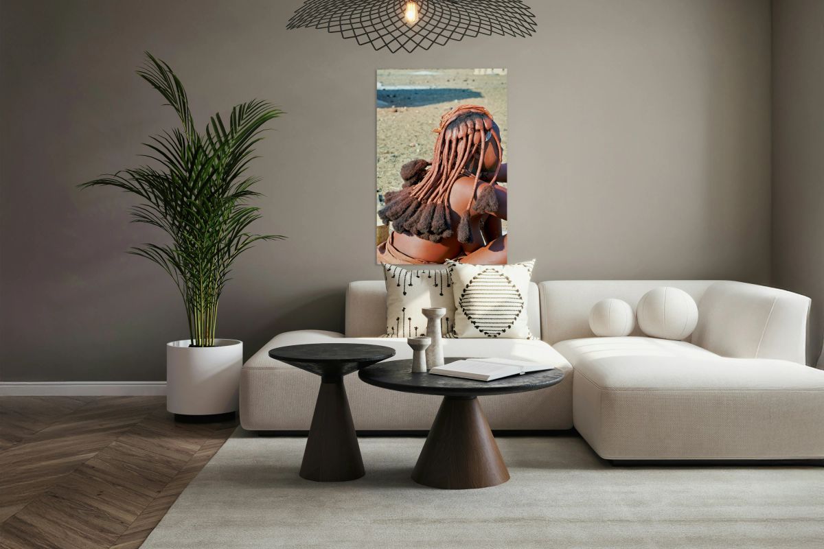 Traditional hair headdress worn by woman in Himba village in Nam