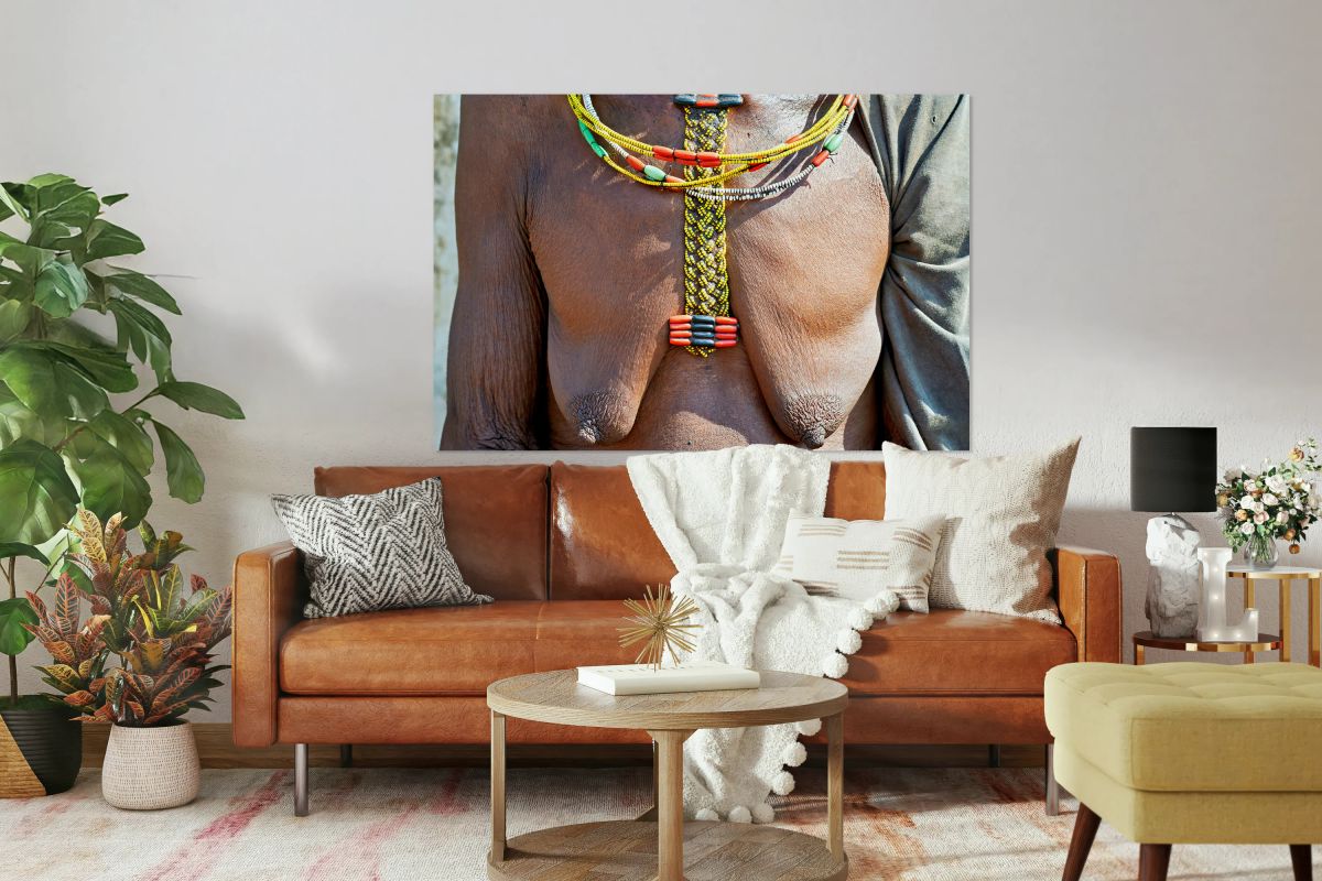 Jewelry and body art of a Zemba woman in Kunene Region Namibia