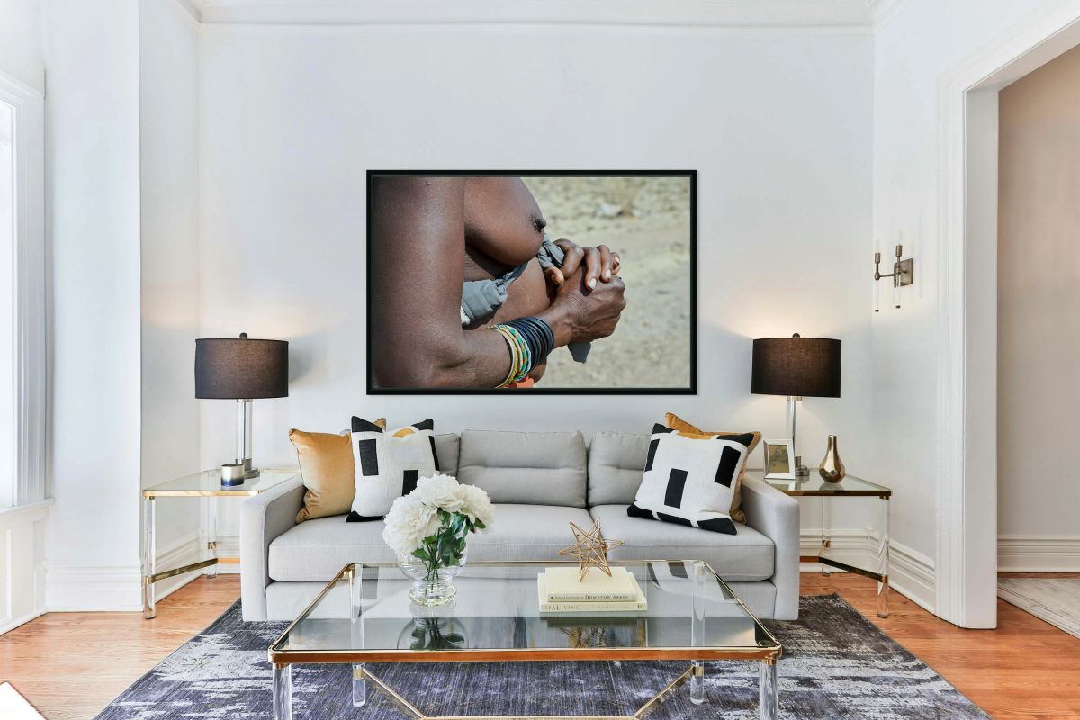 Detailed view of hands and chest of Zemba woman in Namibia