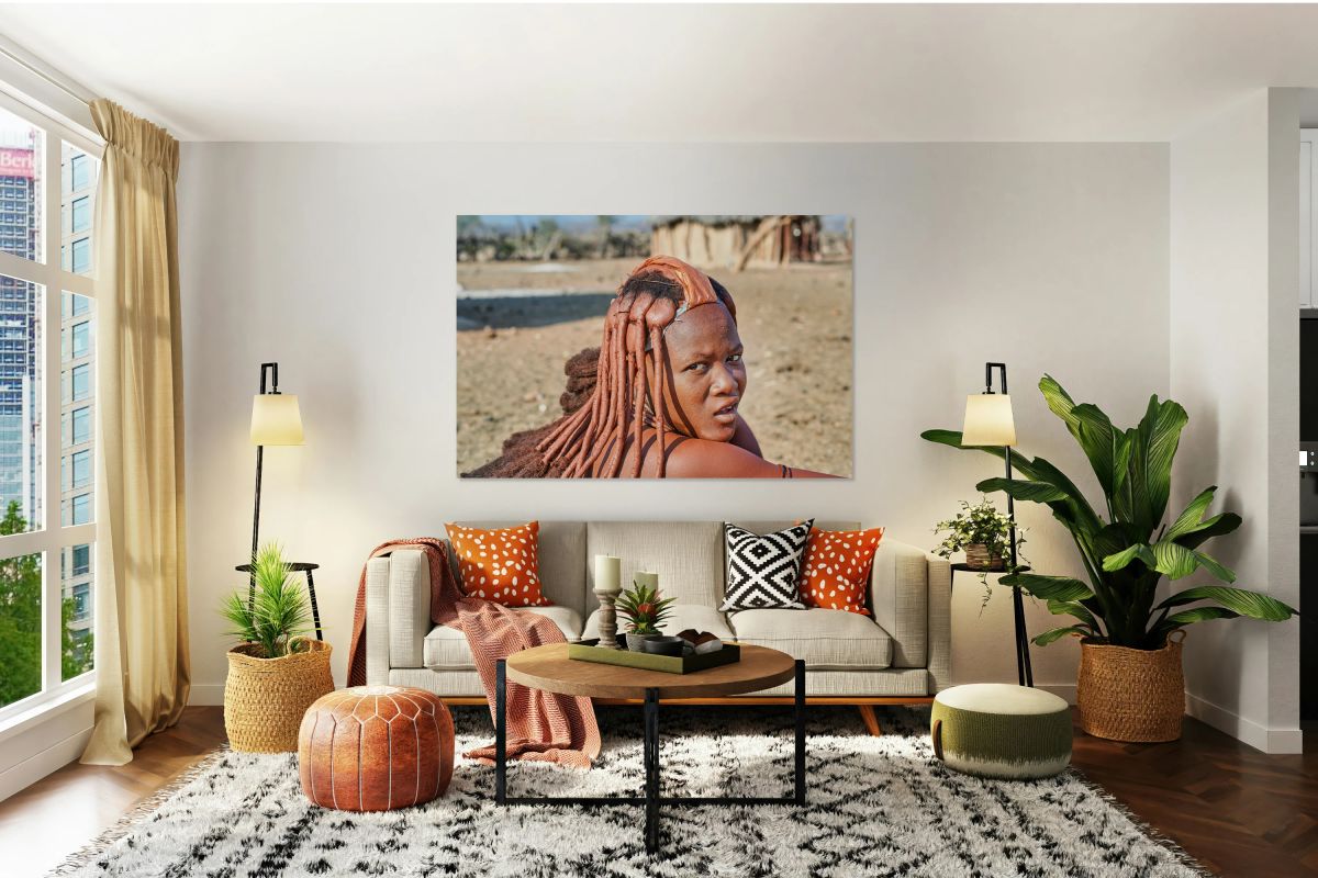 Traditional hair headdress worn by woman in Himba village in Nam