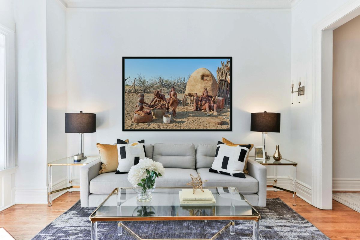 Family activities in Himba village in Kunene Region of Namibia