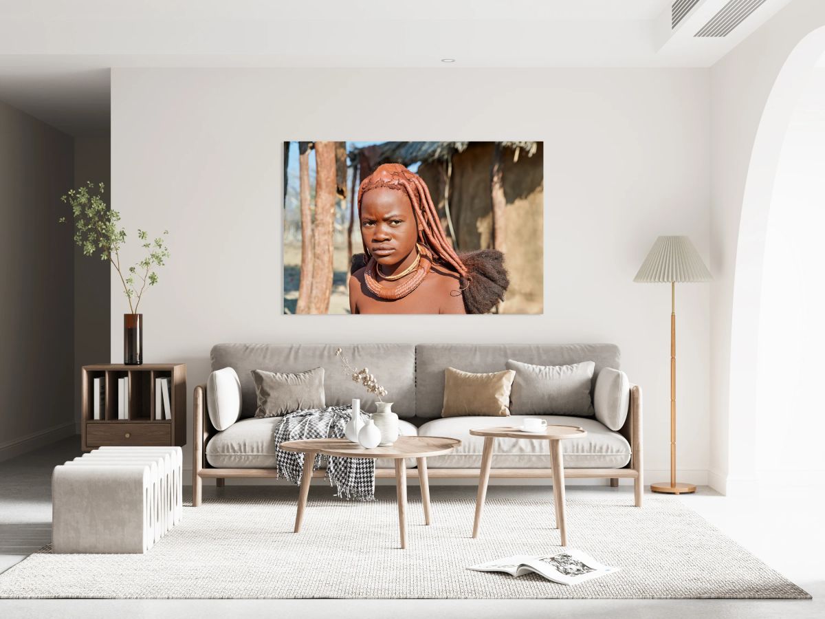 Traditional hair headdress of a woman in Himba village of Namibi