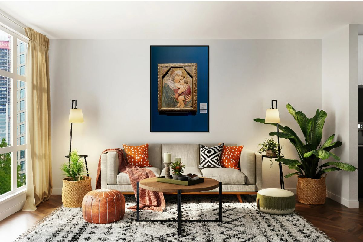 Visitors admire Madonna and Child sculpture by Donatello in muse