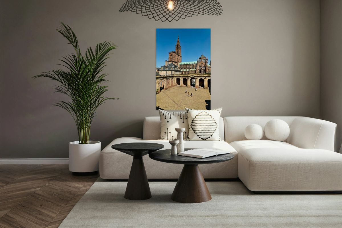 Visitors stroll in Palais Rohan courtyard view Strasbourg Cathe