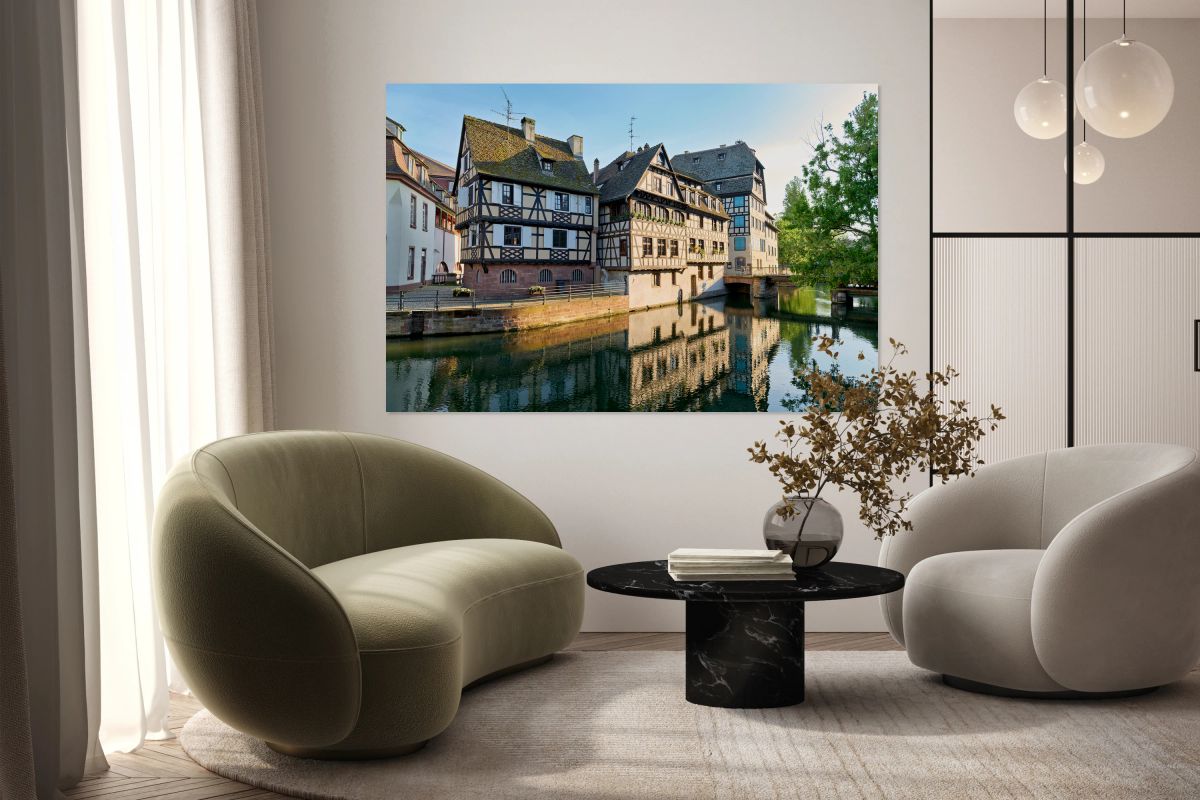 Timber framed houses by the river in Petit France Strasbourg