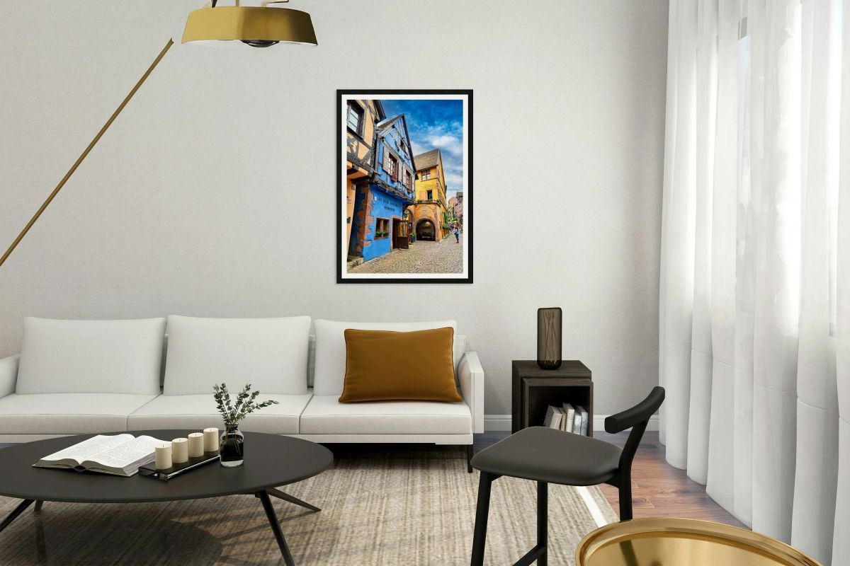 Historic timber framed houses in Riquewihr on Alsace Wine Route