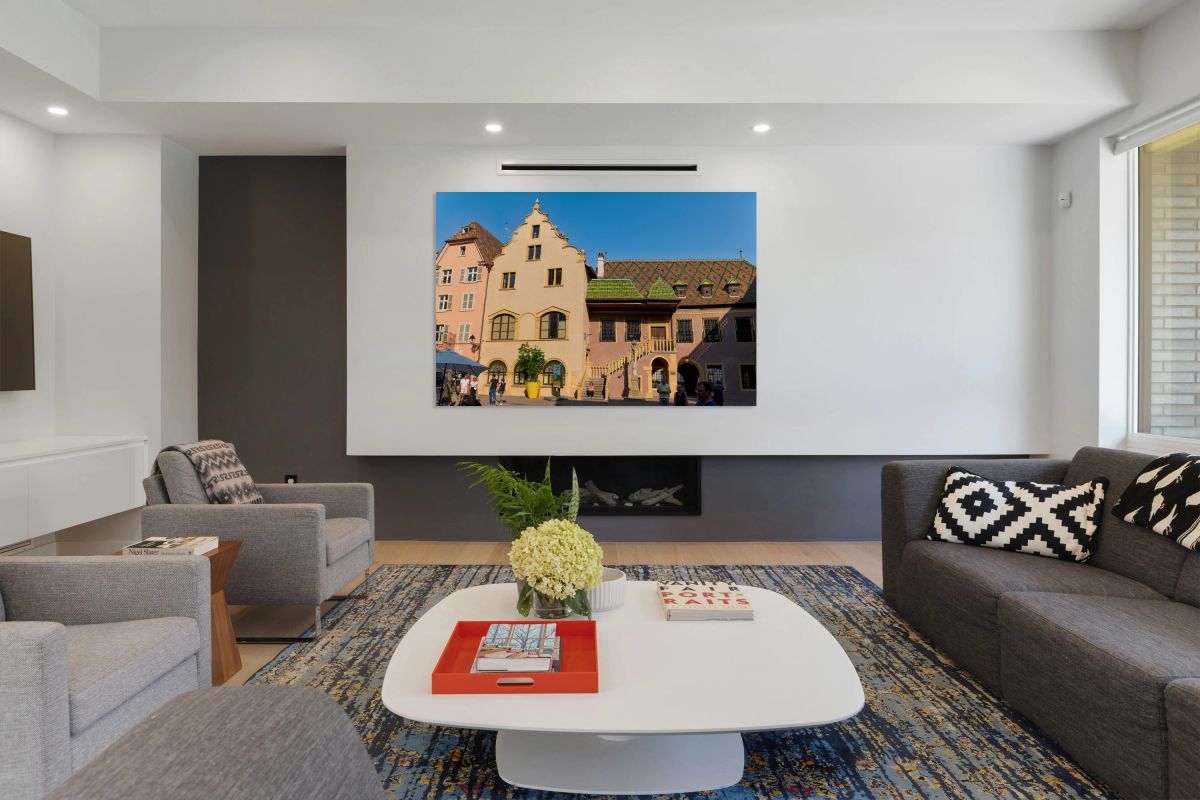 Visitors gather at Koifhus old custom house in Colmar Alsace