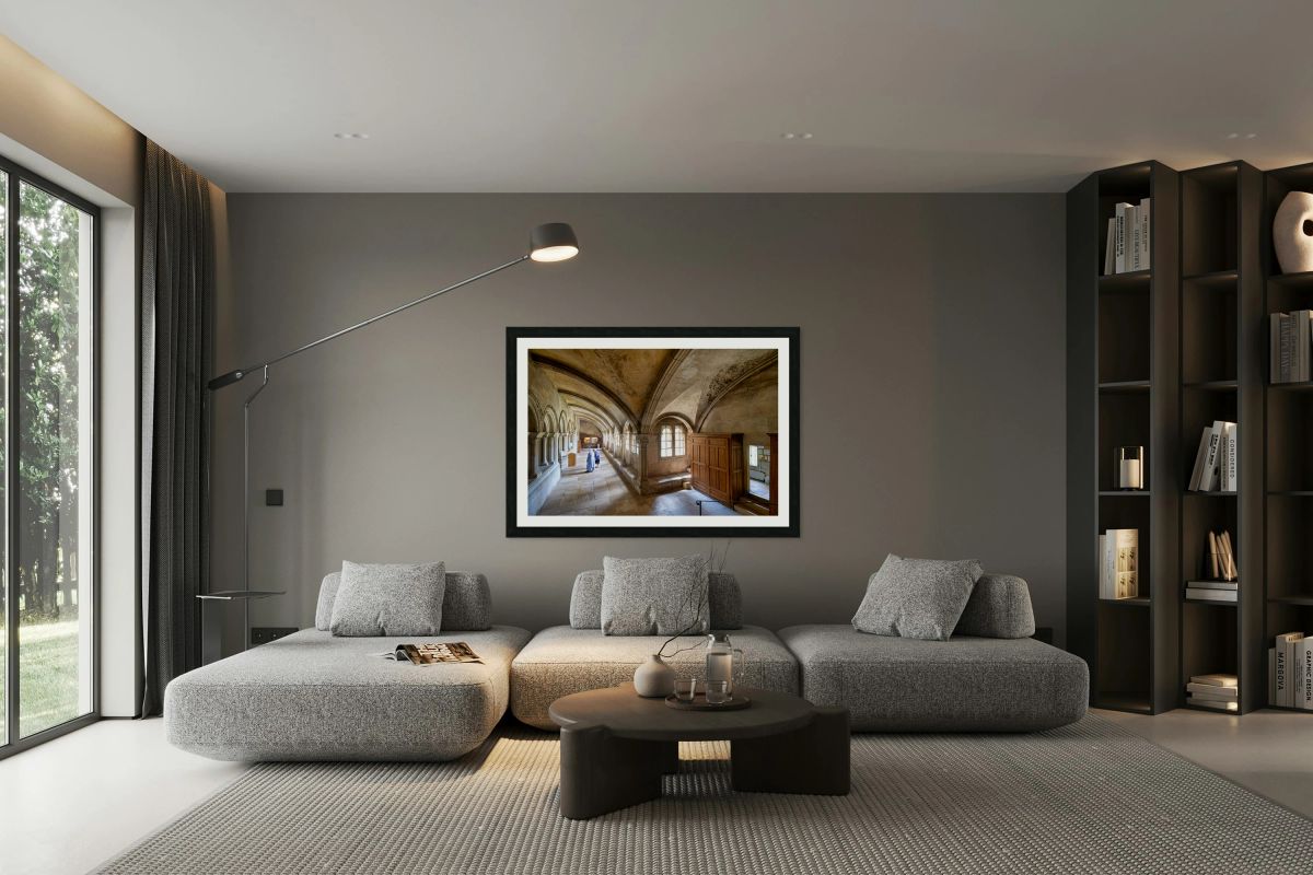 Nun walking in the cloister of Vezelay Abbey in Bourgogne France