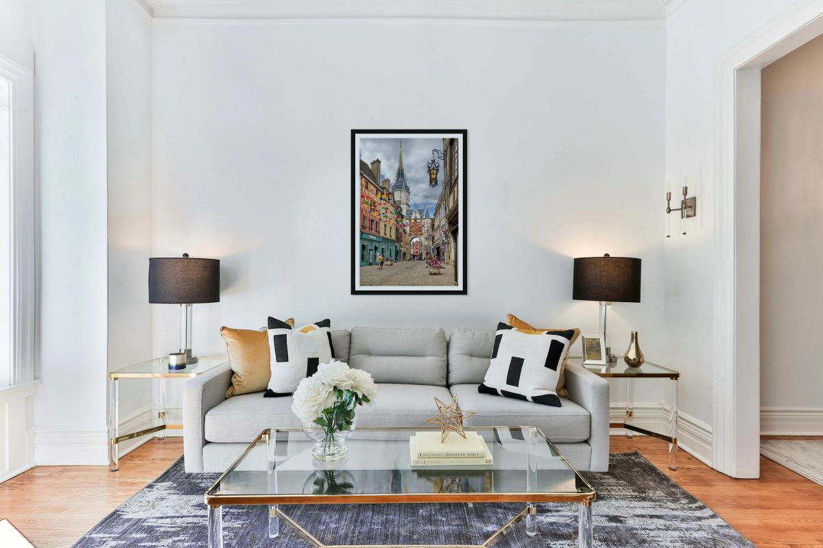 Auxerre clock and street view in Bourgogne France