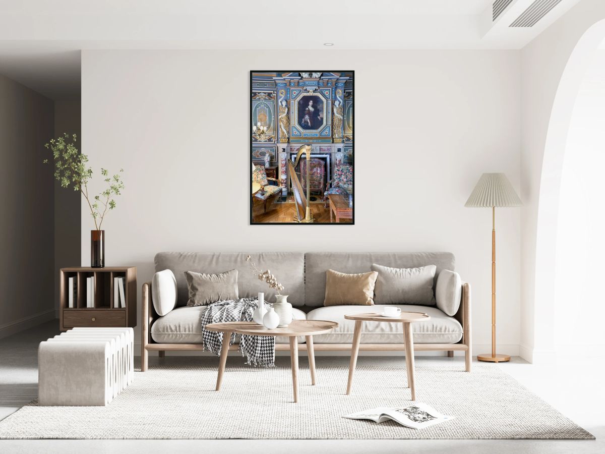 Harp and elegant decor in the Chateau de Cheverny France