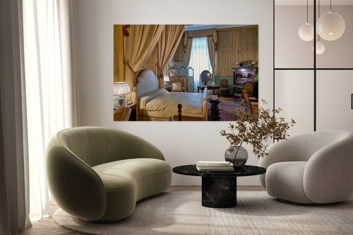 Details of a bedroom in Cheverny Chateau in Loire Valley of Fran