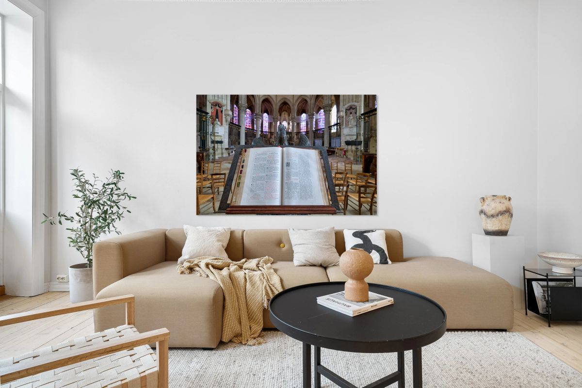 Holy Bible placed at altar in Auxerre Cathedral in Burgundy Fran