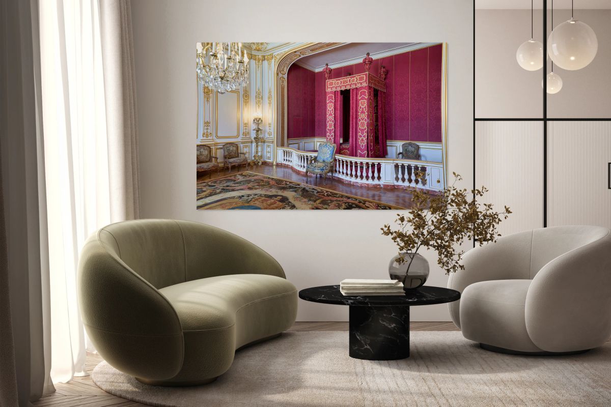 Chateau de Chambord interior with royal bed and decorations