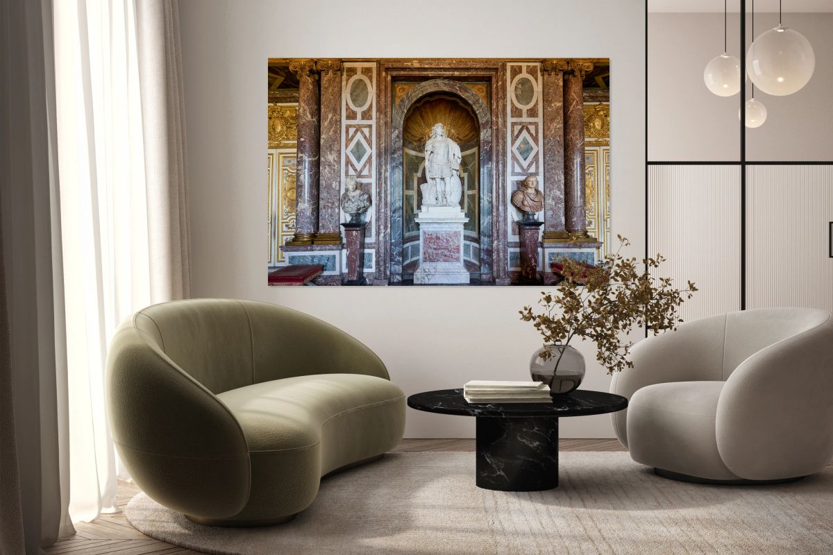 Statue and busts in the Palace of Versailles in Paris France