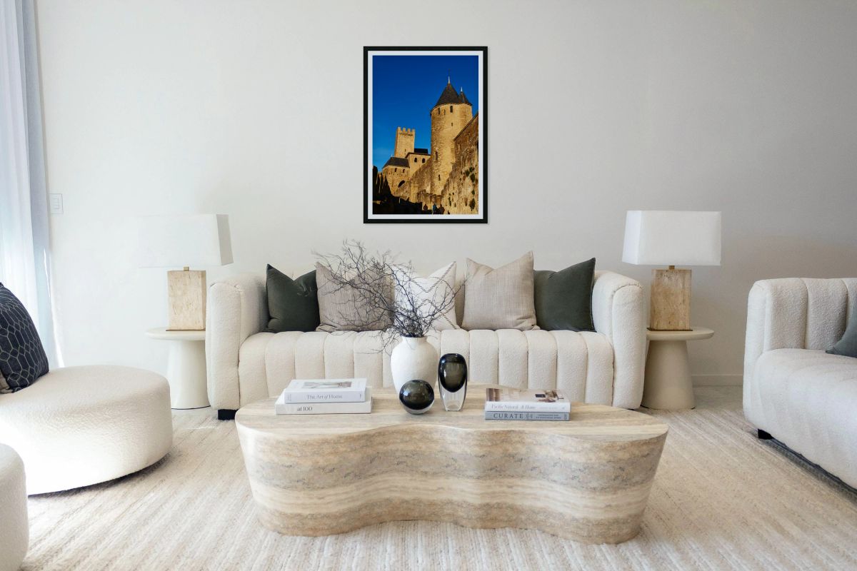 Walking along the ancient walls of Carcassonne in France during 