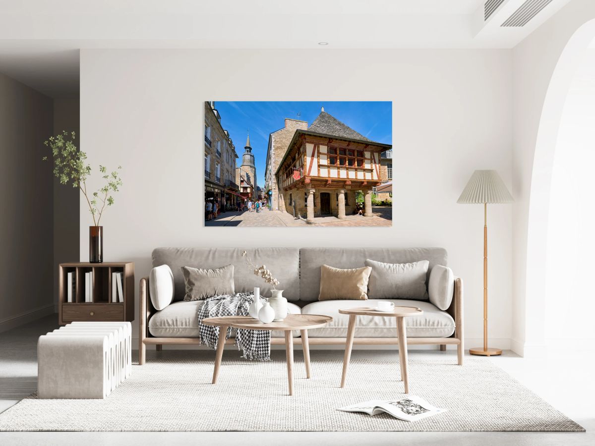 View of Maison de la Harpe and Tour de lHorloge in Dinan France