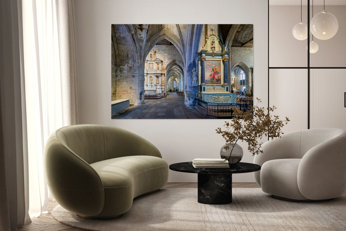 Basilica of St Saviour in Dinan France shows church interior det