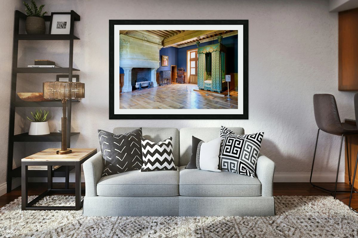 Chateau dAzay le Rideau interior view with furniture and firepl