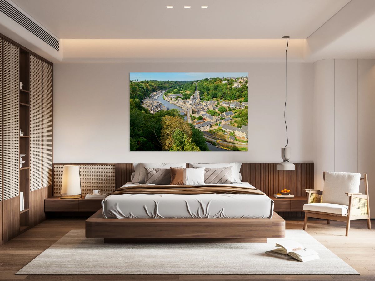 View of Dinan cityscape along La Rance river in Brittany France