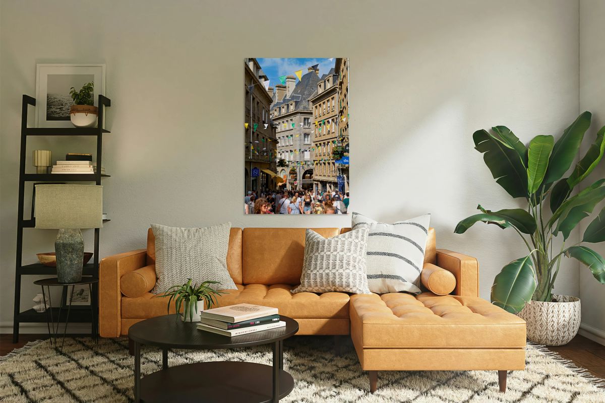 Busy streets in old town of Saint Malo in Brittany France