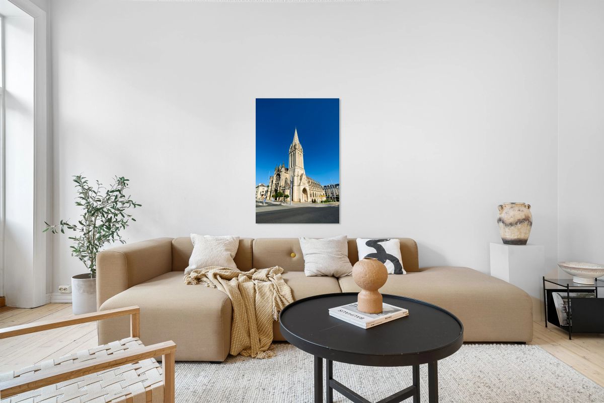 People walk near Saint Pierre church in Caen Normandy