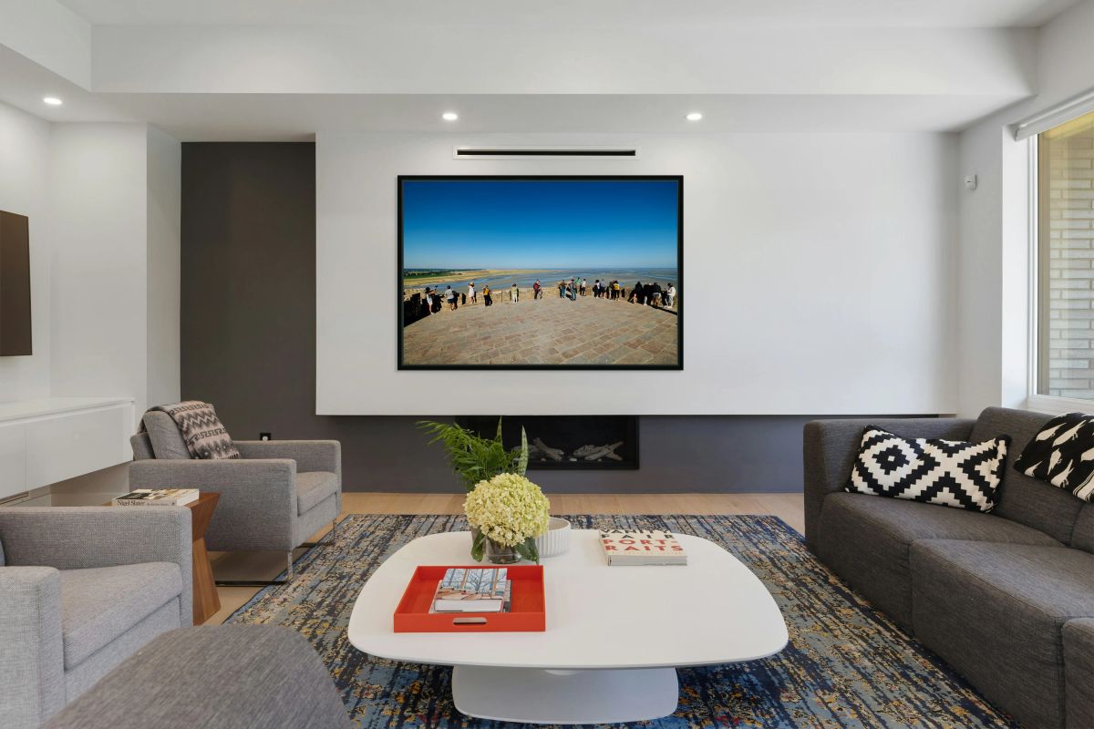 Aerial view of Mont Saint Michel in Normandy during low tide