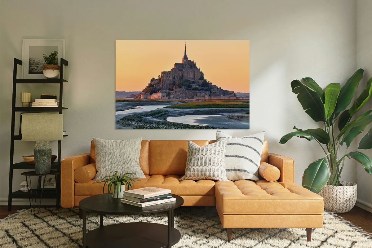 Mont Saint Michel in Normandy France during dusk with clear skie