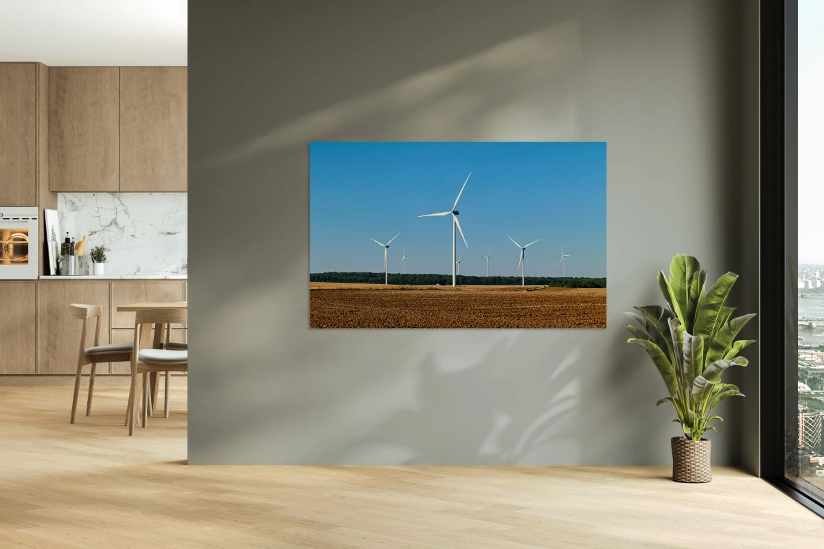 Wind power plant is located in Bourgogne France during clear da