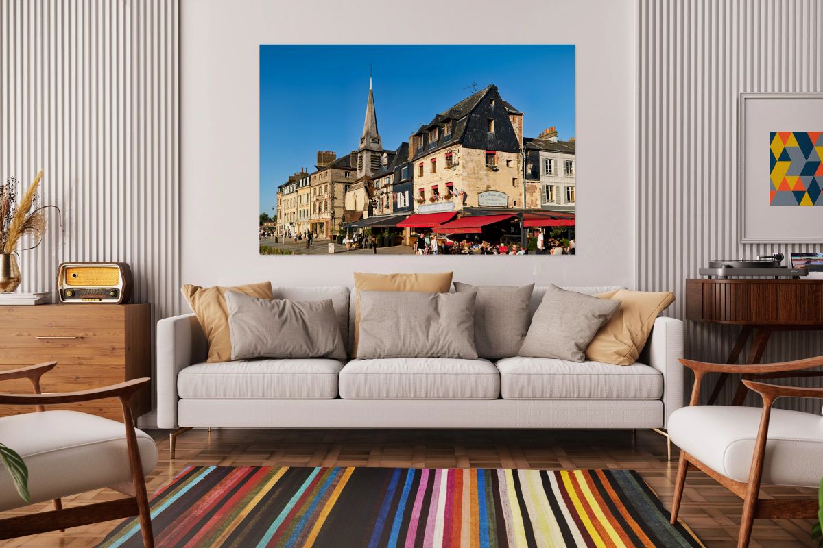 Restaurants and cafe along the harbour in Honfleur Normandy Fran