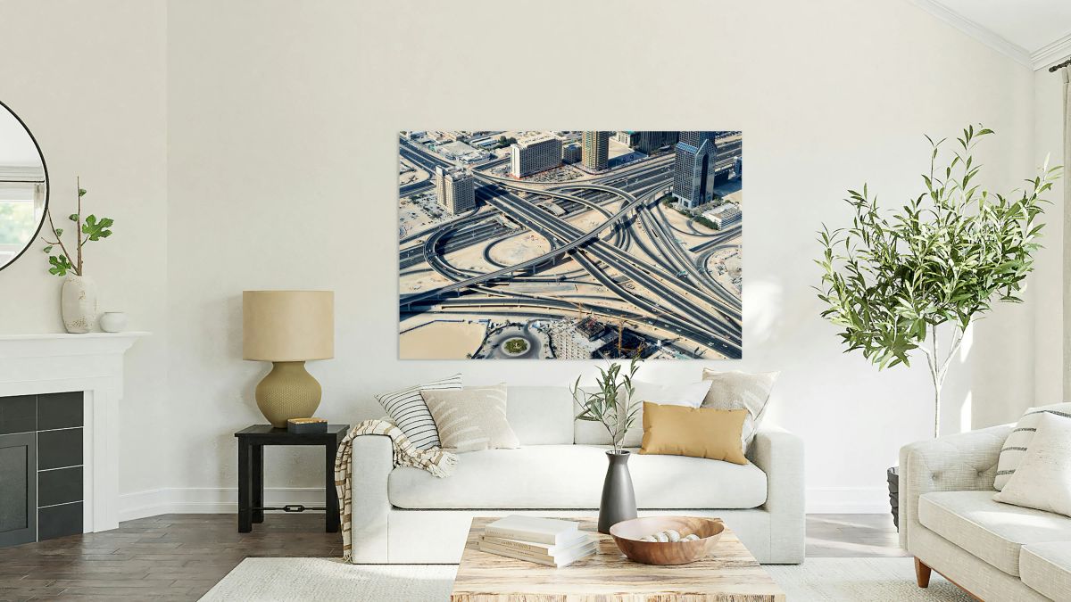 Complex highway interchange and urban landscape in Dubai