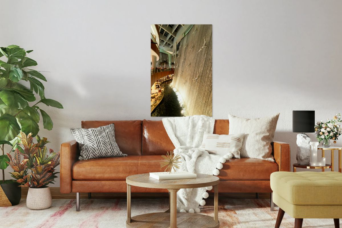 Indoor waterfall with diving sculptures and dining in Dubai UAE