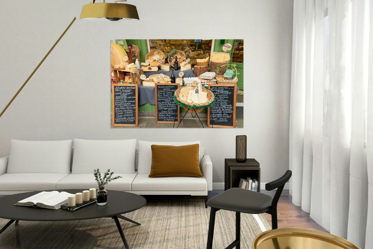 Cheese display at Viktualienmarkt in Munich Bavaria Germany