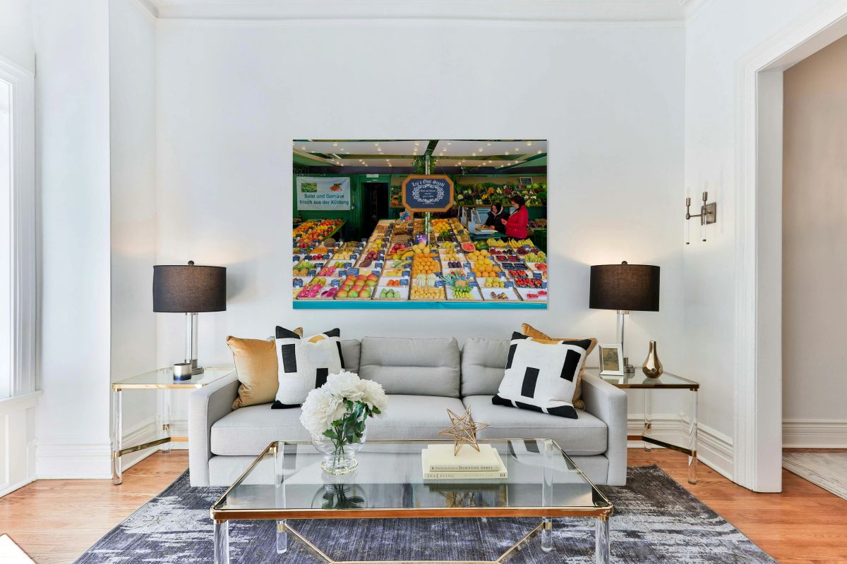 Fresh produce stands at Viktualienmarkt in Munich Germany