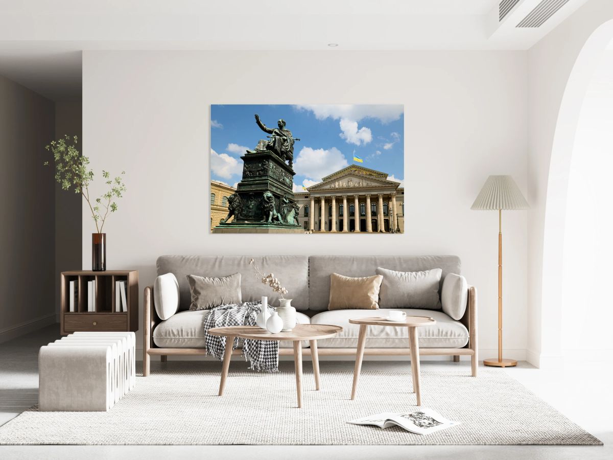 Statue and theater in Marstall Square Munich in Bavaria German