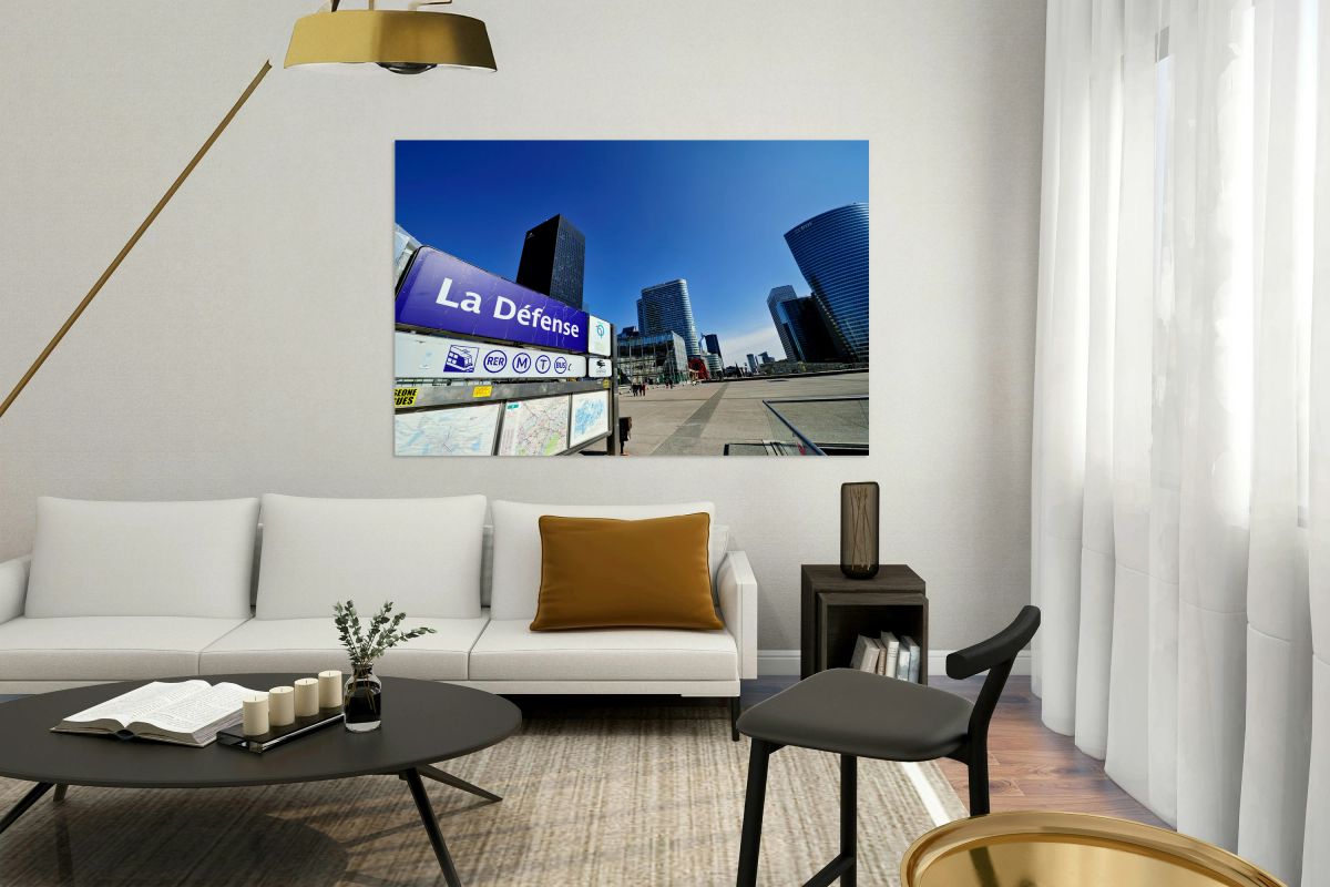 View of La Defense in Paris on a bright sunny day