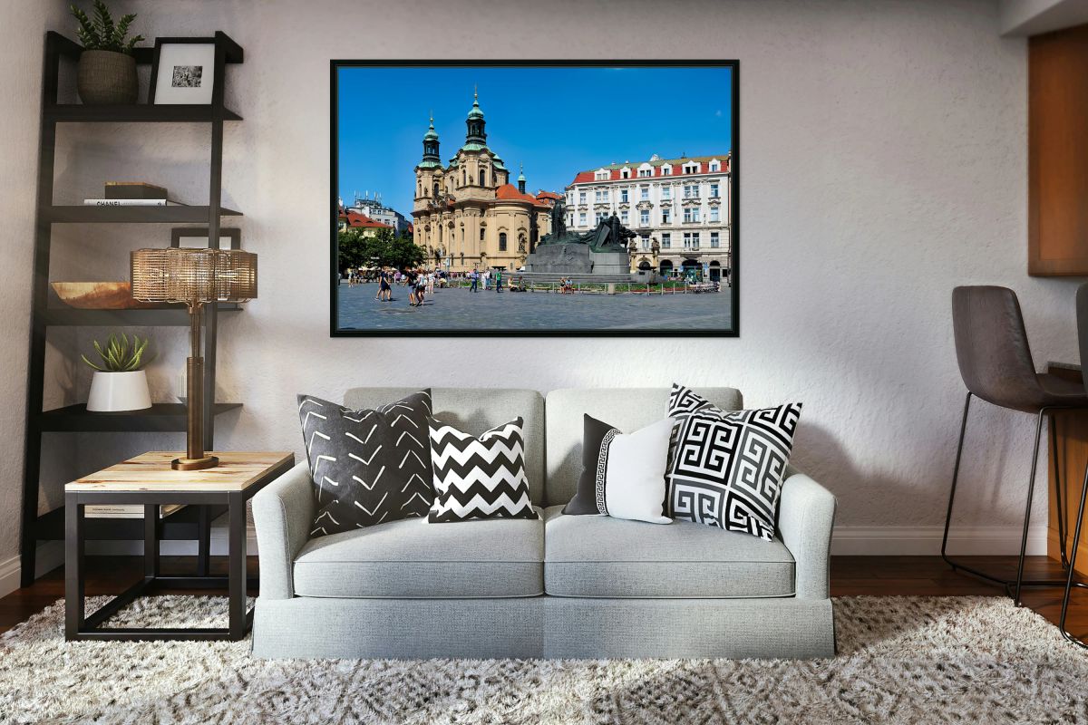 Pragues Old Town Square with St. Nicholas Church and Jan Hus Mo