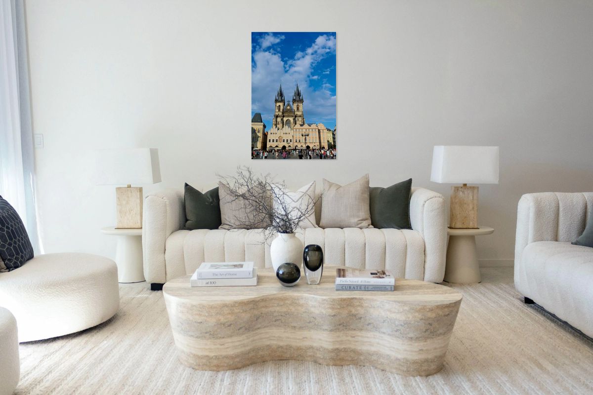 Crowded Old Town Square Prague featuring Týn Church.