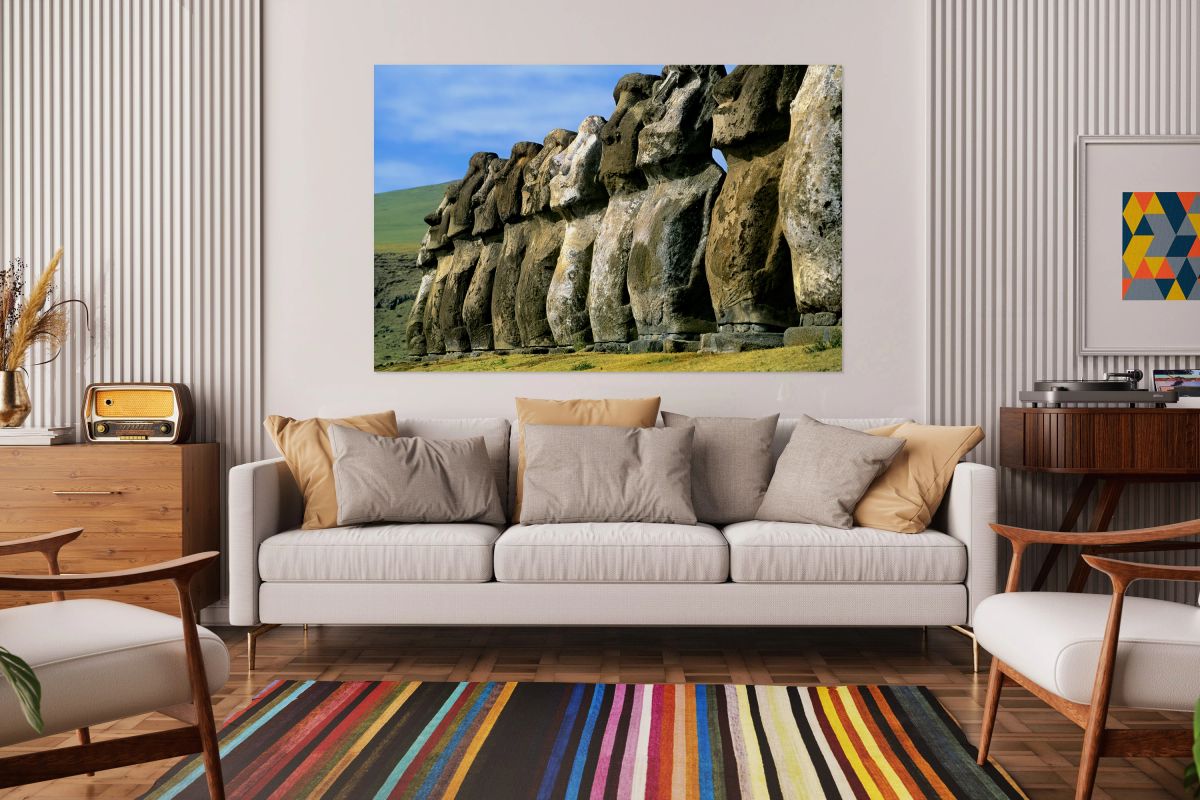 Row of Moai statues on Easter Island.