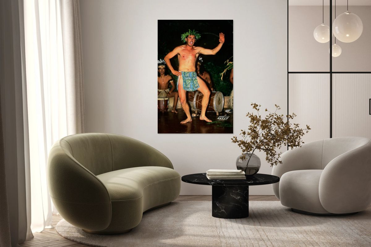 Man performs traditional dance on Easter Island during night eve