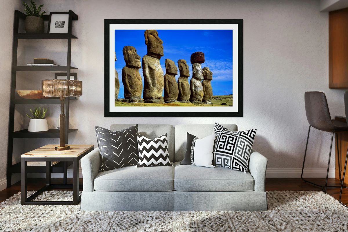 Row of Moai statues on Easter Island.