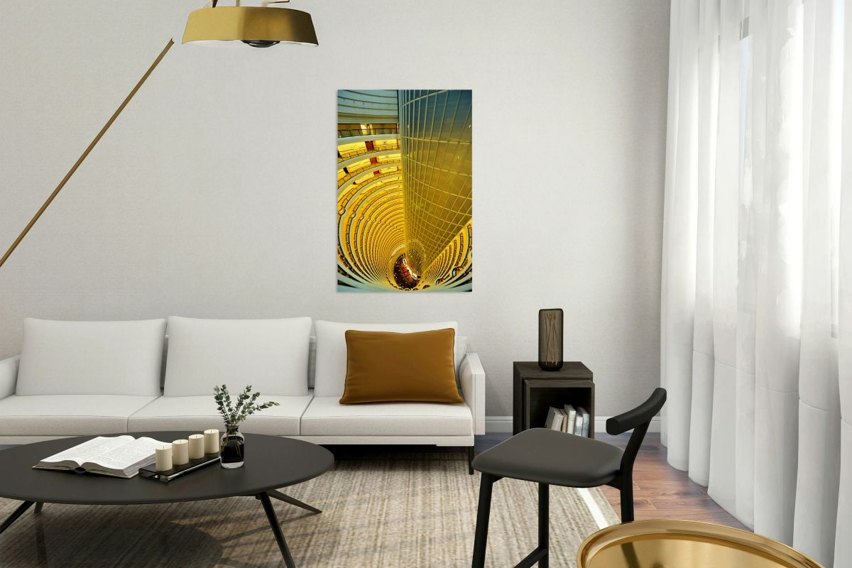 High rise hotel atrium with spiraling floors in Shanghai