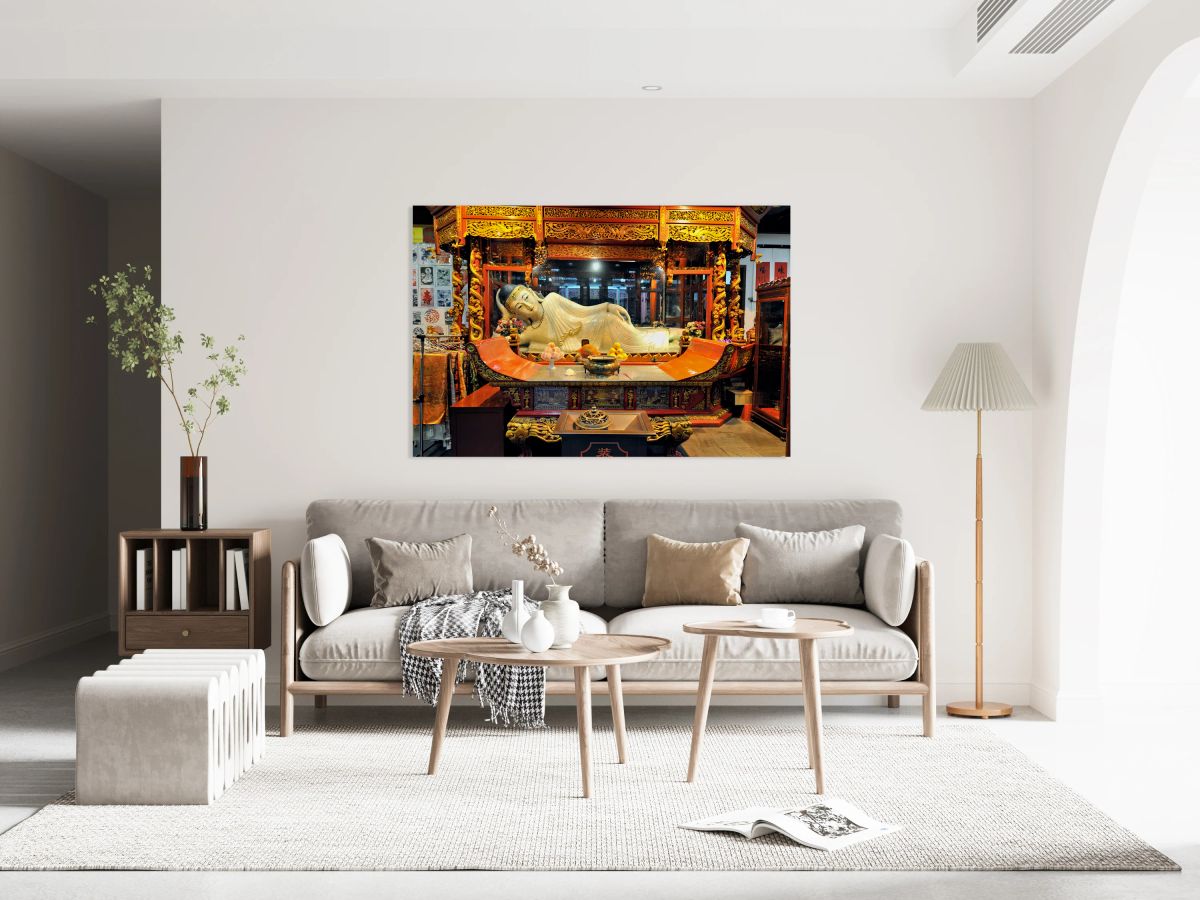 Reclining Buddha statue in temple in Shanghai China