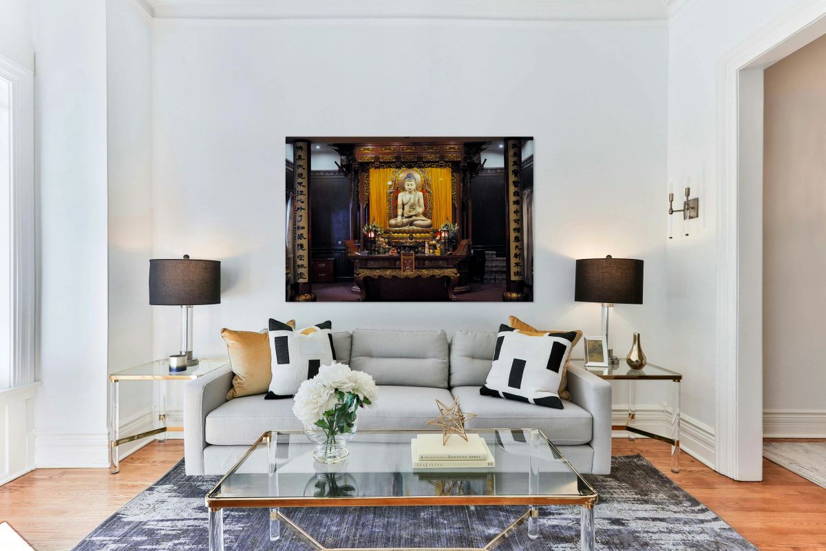 Buddha statue in ornate temple in Shanghai China
