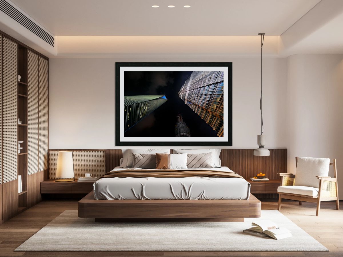 Illuminated skyscrapers of Shanghai light up the night sky